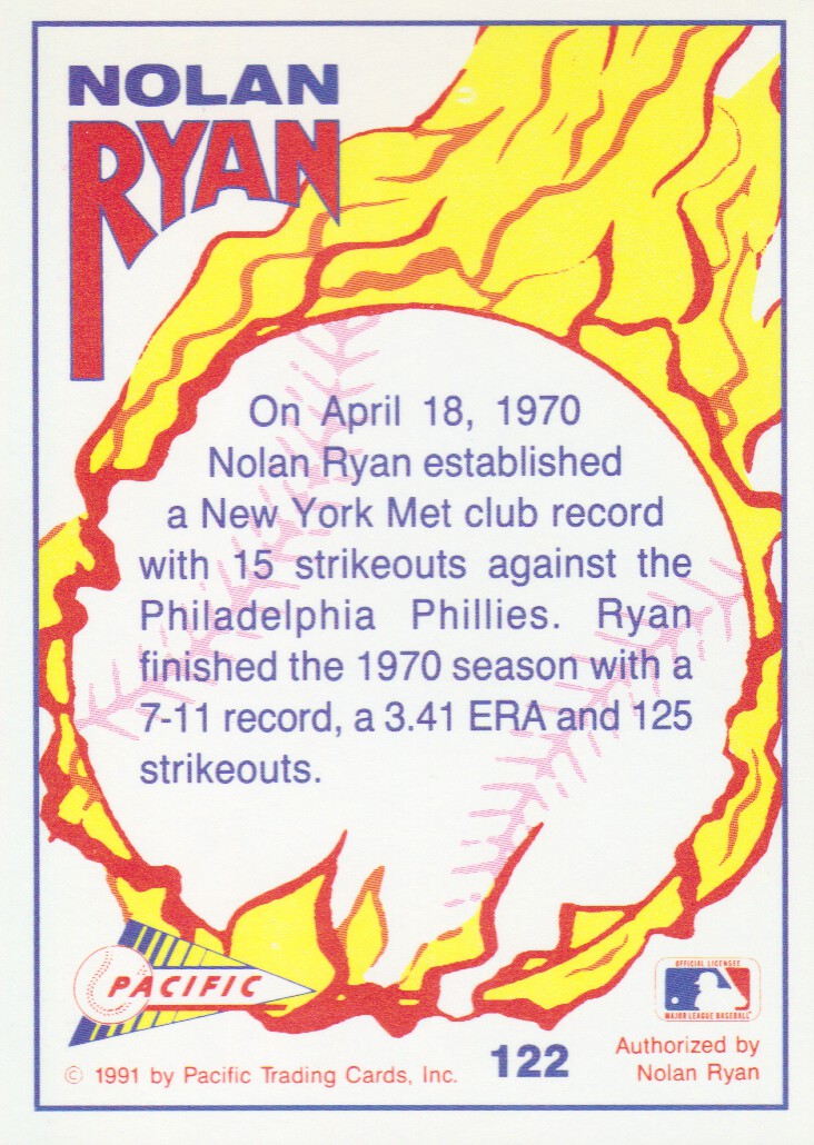 1992 Pacific Ryan Texas Express II #122 Nolan Ryan/New York Strikeout Record back image