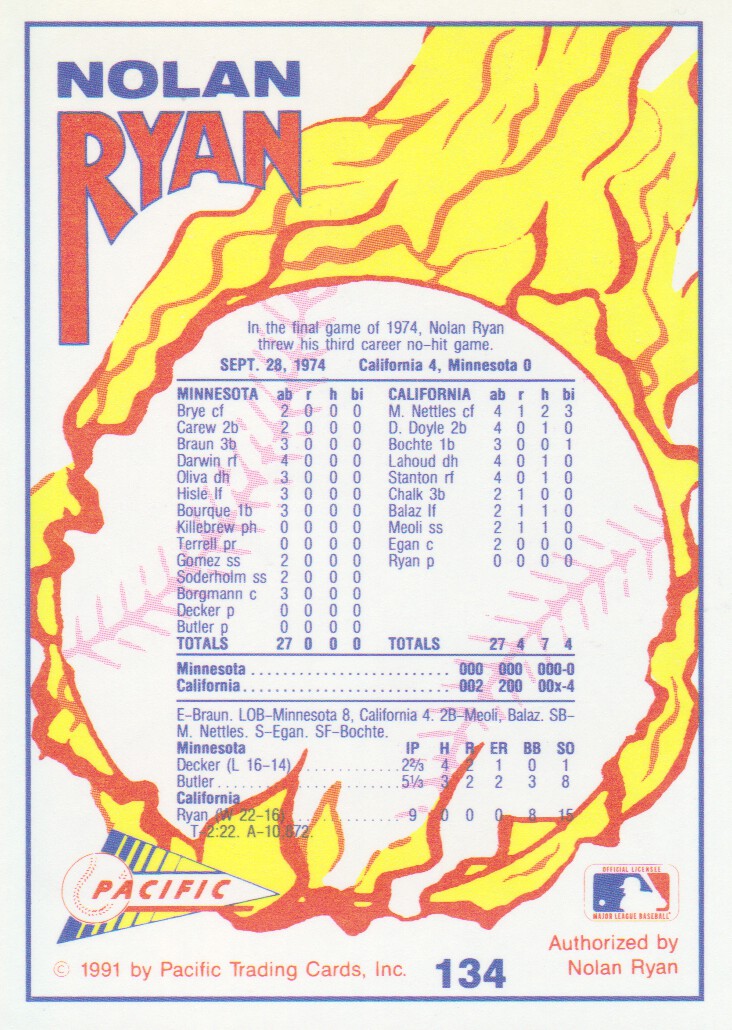 1992 Pacific Ryan Texas Express II #134 Nolan Ryan/Number Three back image