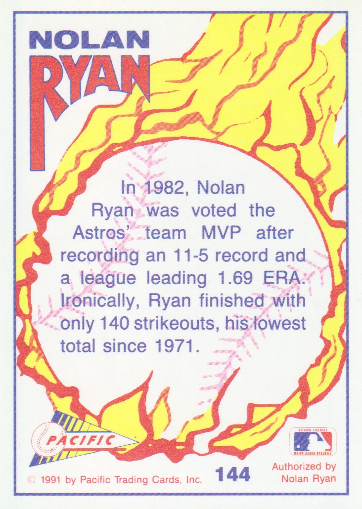 1992 Pacific Ryan Texas Express II #144 Nolan Ryan/Astro MVP back image