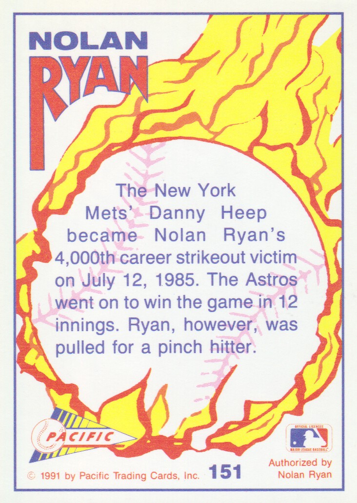 1992 Pacific Ryan Texas Express II #151 Nolan Ryan/4,000th Strikeout back image