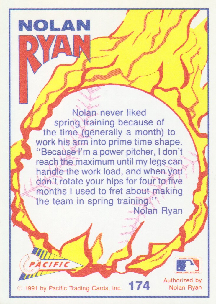 1992 Pacific Ryan Texas Express II #174 Nolan Ryan/Spring Training 1991 back image