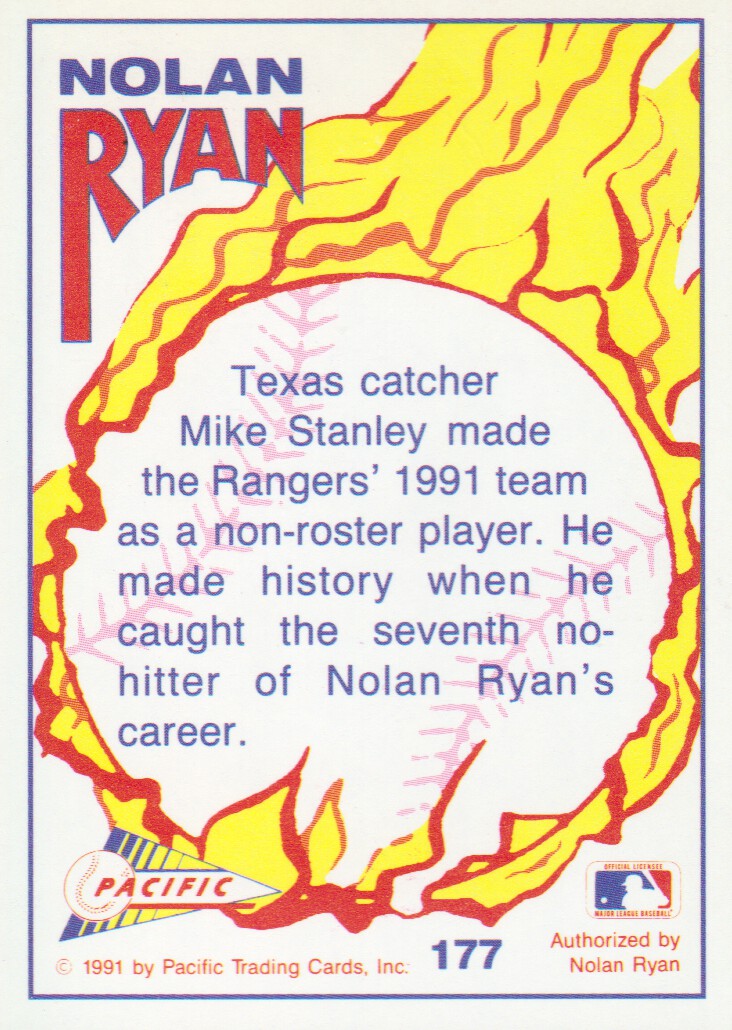 1992 Pacific Ryan Texas Express II #177 Nolan Ryan/Mike Stanley/Stanley's Delight back image