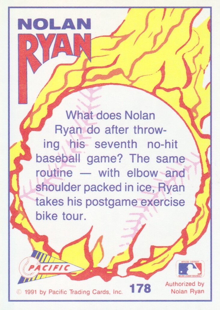 1992 Pacific Ryan Texas Express II #178 Nolan Ryan/After Nolan's 7th No-Hitter back image