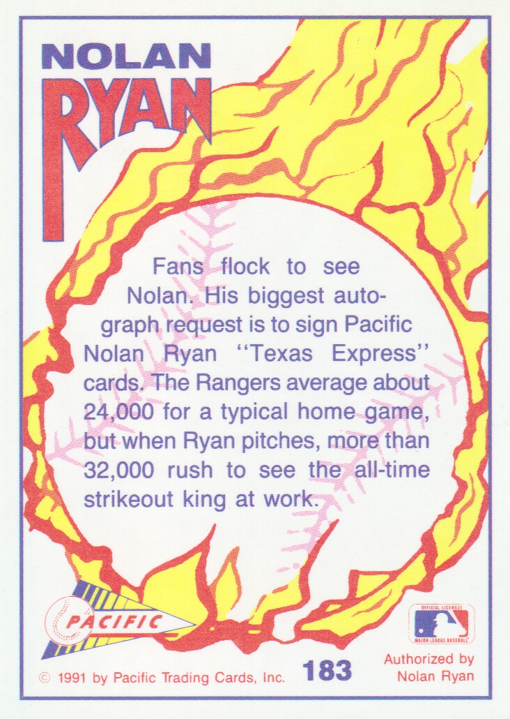 1992 Pacific Ryan Texas Express II #183 Nolan Ryan/Time with Fans back image