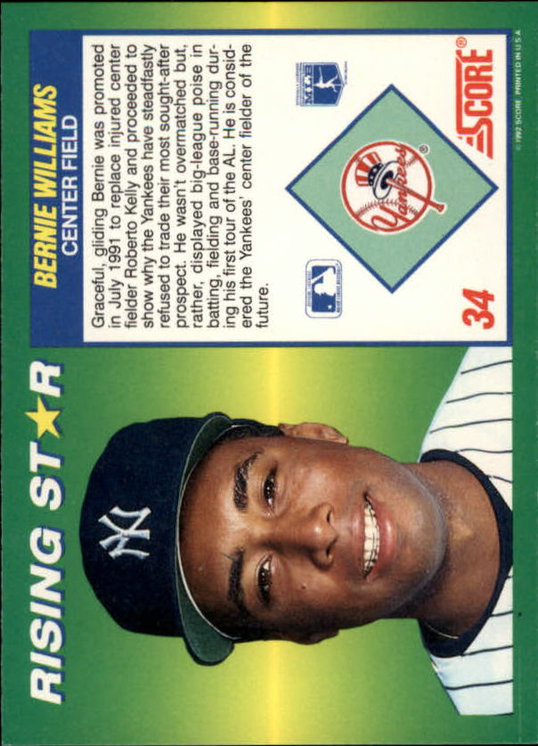 Bernie Williams Signed 1992 Score 100 Rising Stars #34 RC (BAS