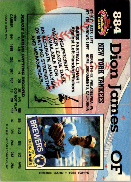 1992 Stadium Club National Convention #884 Dion James back image