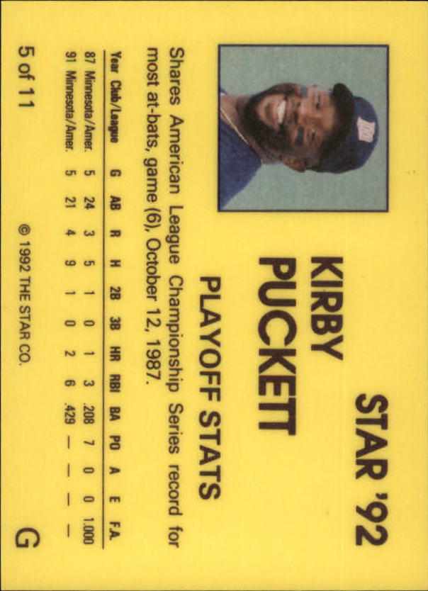 1992 Star Puckett #5 Kirby Puckett/Playoff Stats back image