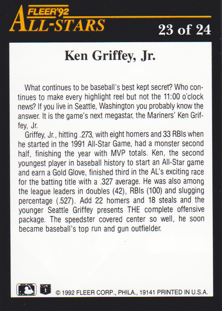 1992 Fleer All-Stars #23 Ken Griffey Jr. back image