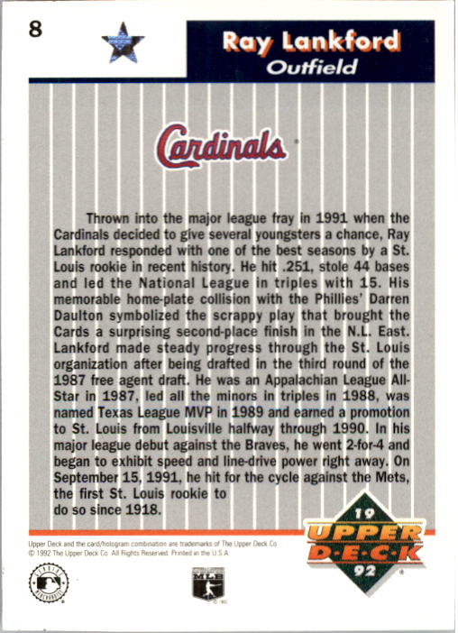1992 Upper Deck FanFest #8 Ray Lankford back image