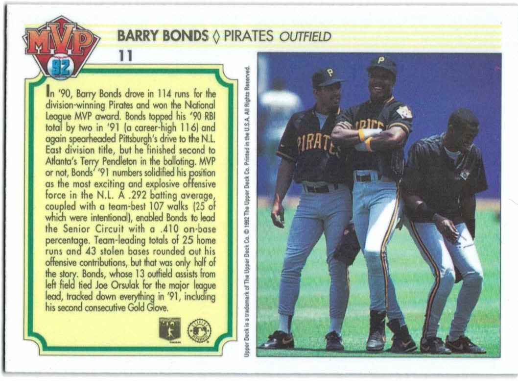 1992 Upper Deck Team MVP Holograms #11 Barry Bonds back image