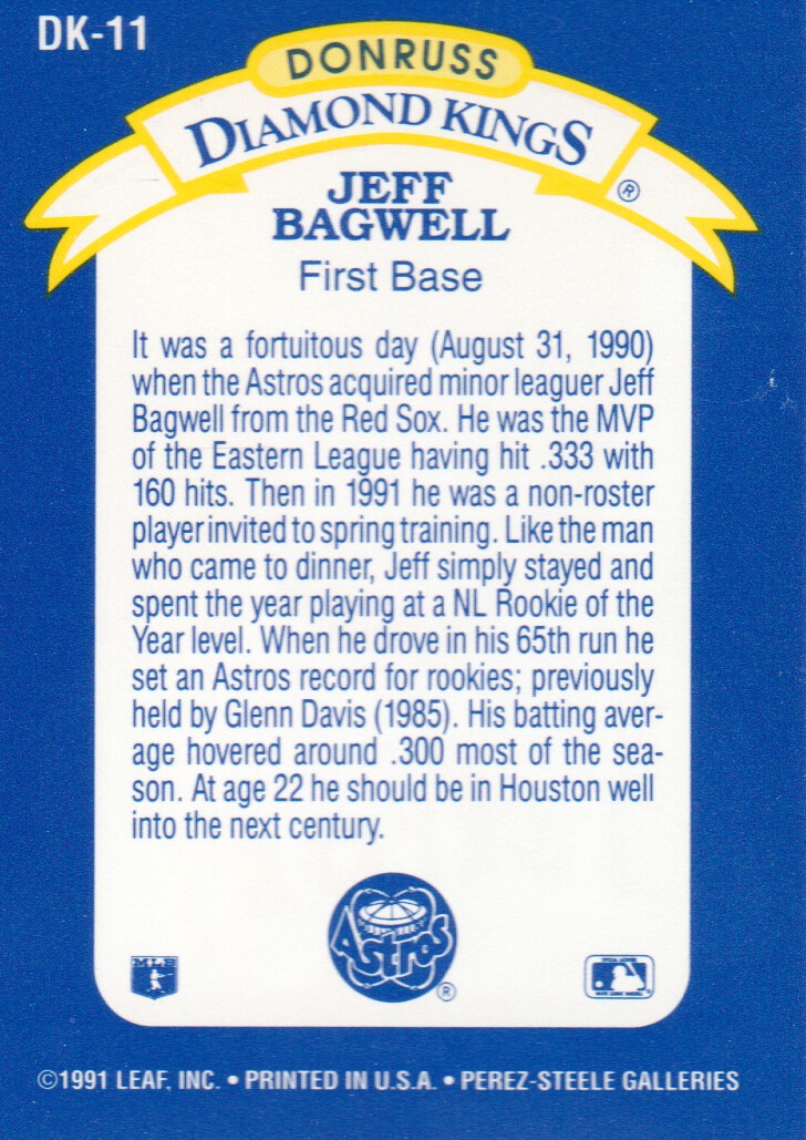 1992 Donruss Bonus Cards #BC6 Jeff Bagwell Rookie of the Year - Buy from  our Sports Cards Shop Online