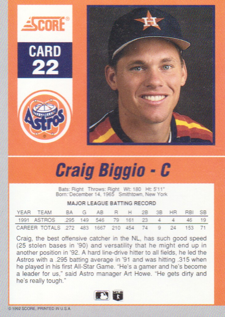 1992 Score Impact Players #22 Craig Biggio back image