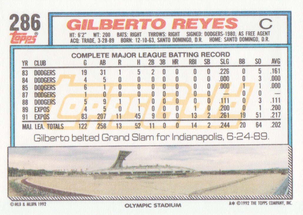 1992 Topps Gold Winners #286 Gilberto Reyes back image
