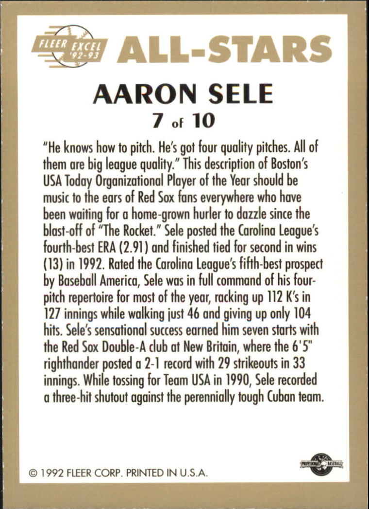 1992-93 Excel All-Stars #7 Aaron Sele back image