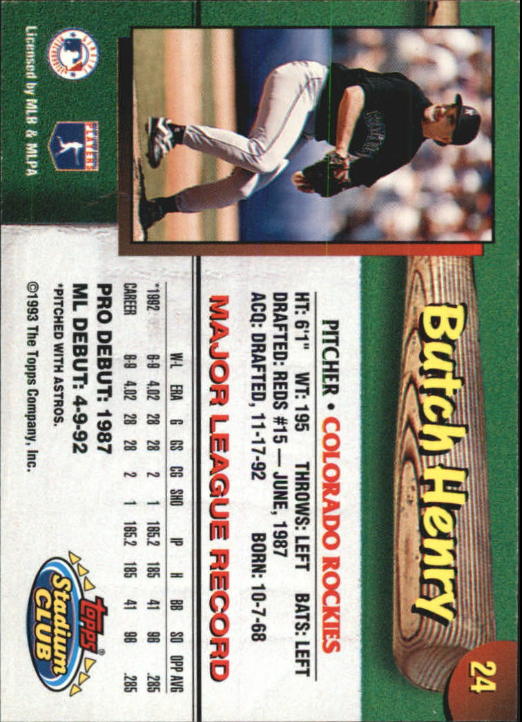 1993 Rockies Stadium Club #24 Butch Henry back image