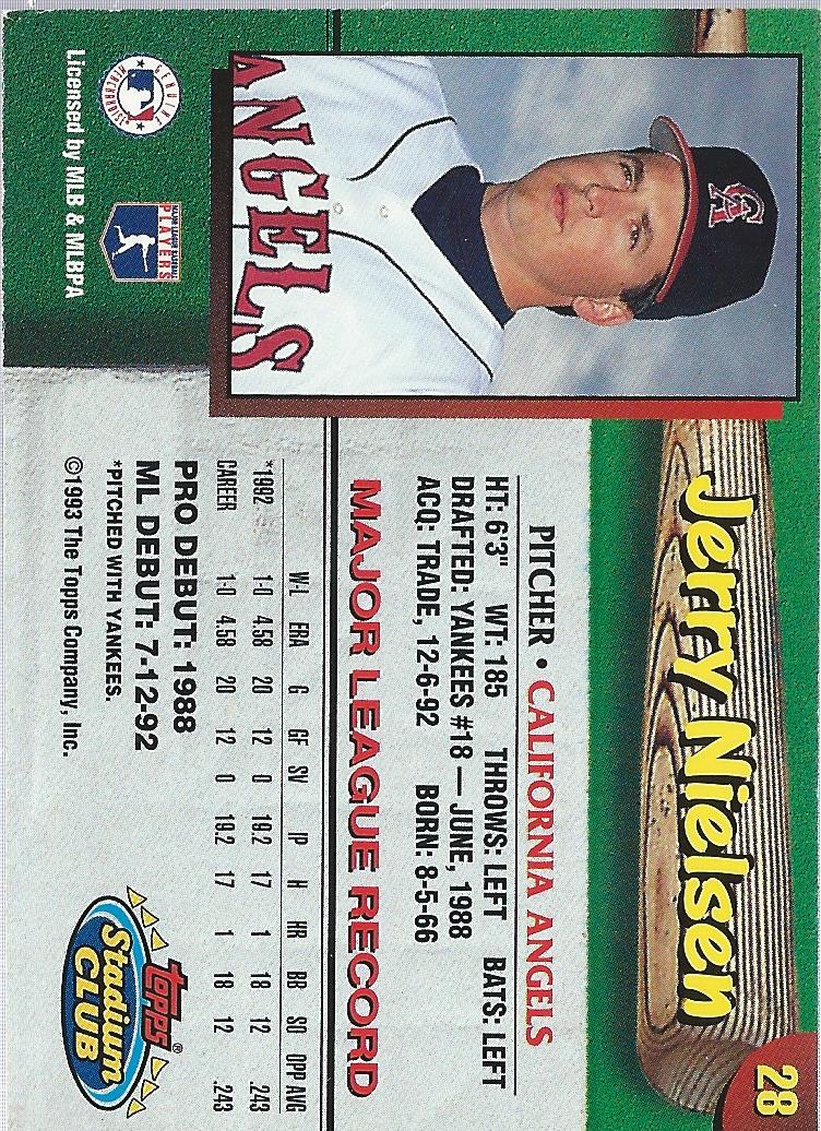 1993 Angels Stadium Club #28 Jerry Nielsen back image
