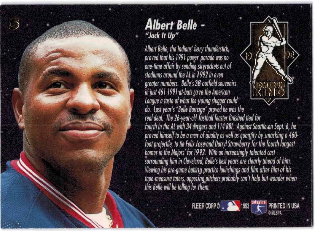 1993 Ultra Home Run Kings #5 Albert Belle back image