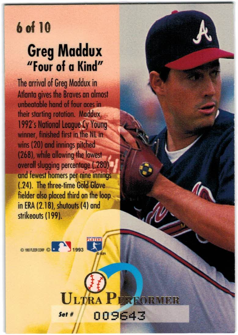 1993 Ultra Performers #6 Greg Maddux back image