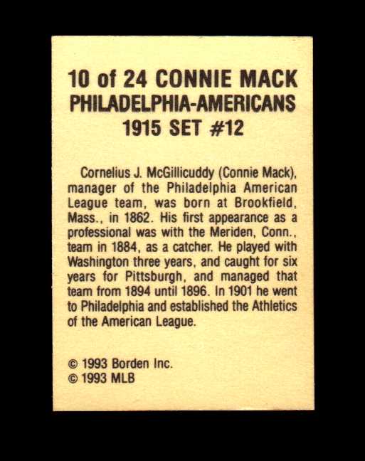 1993 Cracker Jack 1915 Reprints #10 Connie Mack MG back image