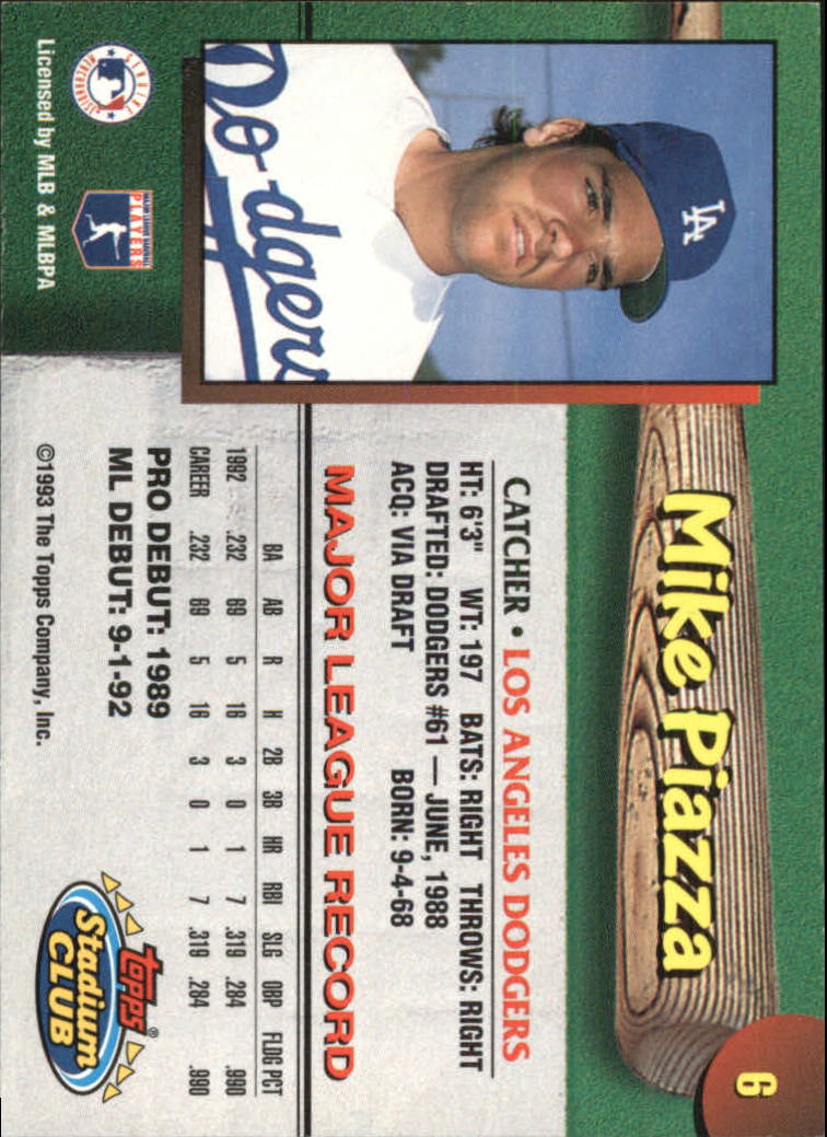 1993 Dodgers Stadium Club #6 Mike Piazza back image