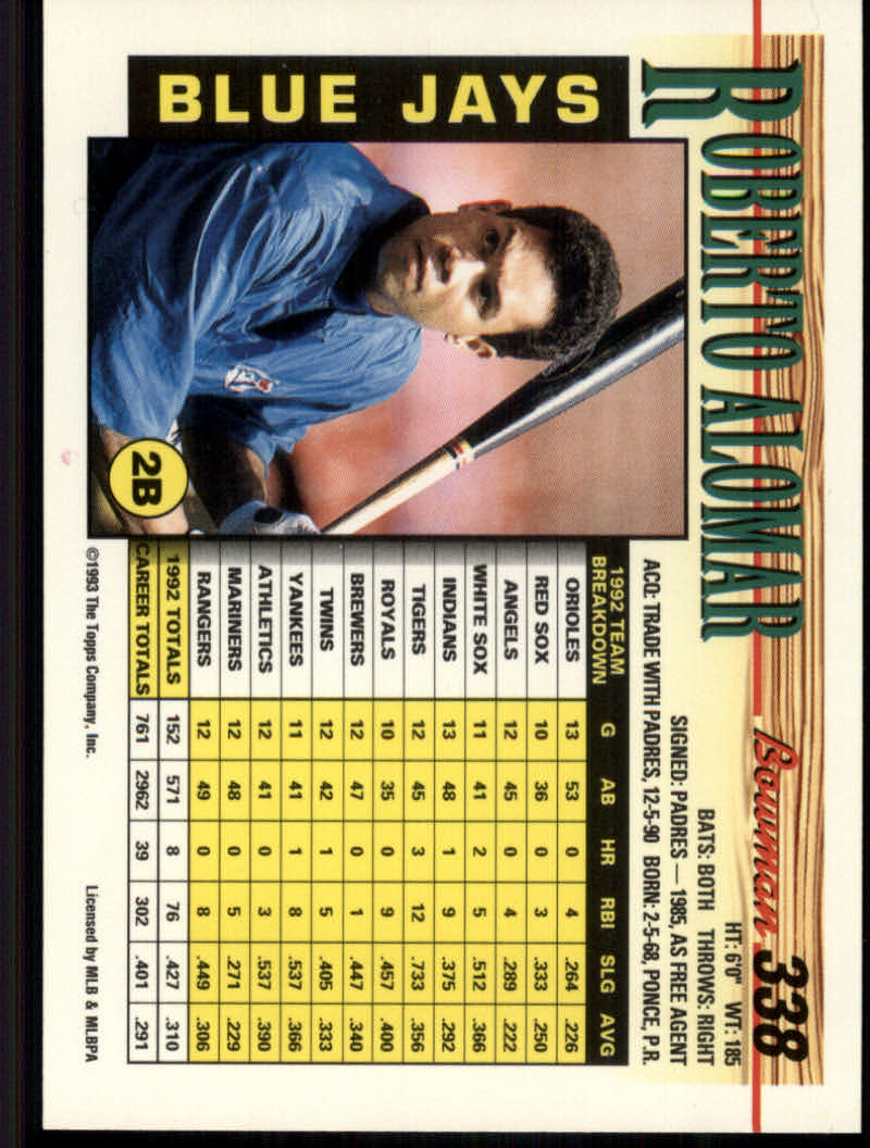 1993 Bowman Baseball "Main Set" Base Cards #251 to #500 - Picture 177 of 499