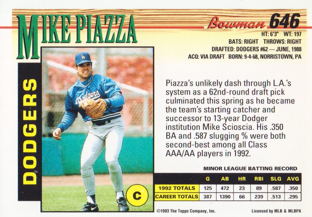 1993 Bowman #646 Mike Piazza back image