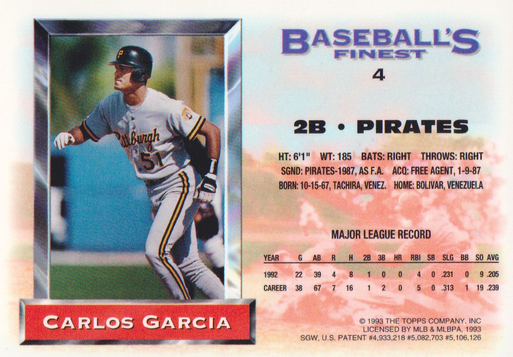 1993 Finest #4 Carlos Garcia back image