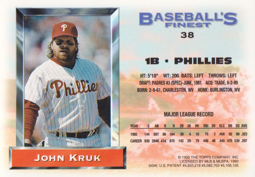 1993 Finest #38 John Kruk back image