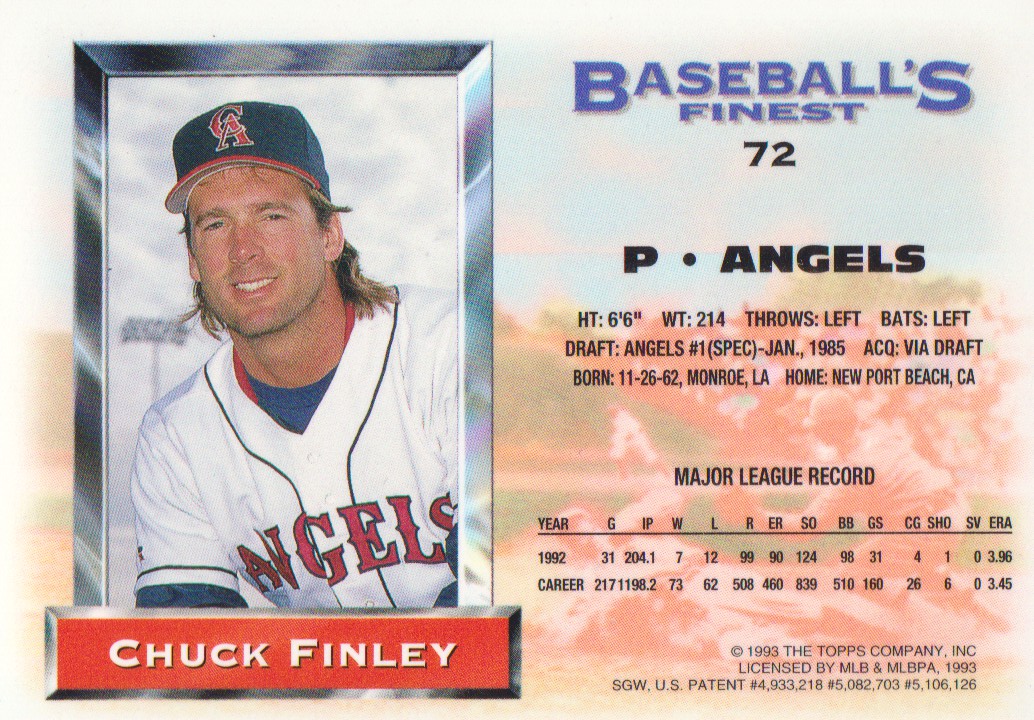 1993 Finest #72 Chuck Finley back image