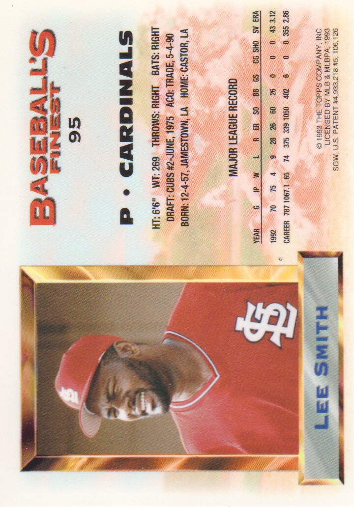 1993 Finest #95 Lee Smith AS back image