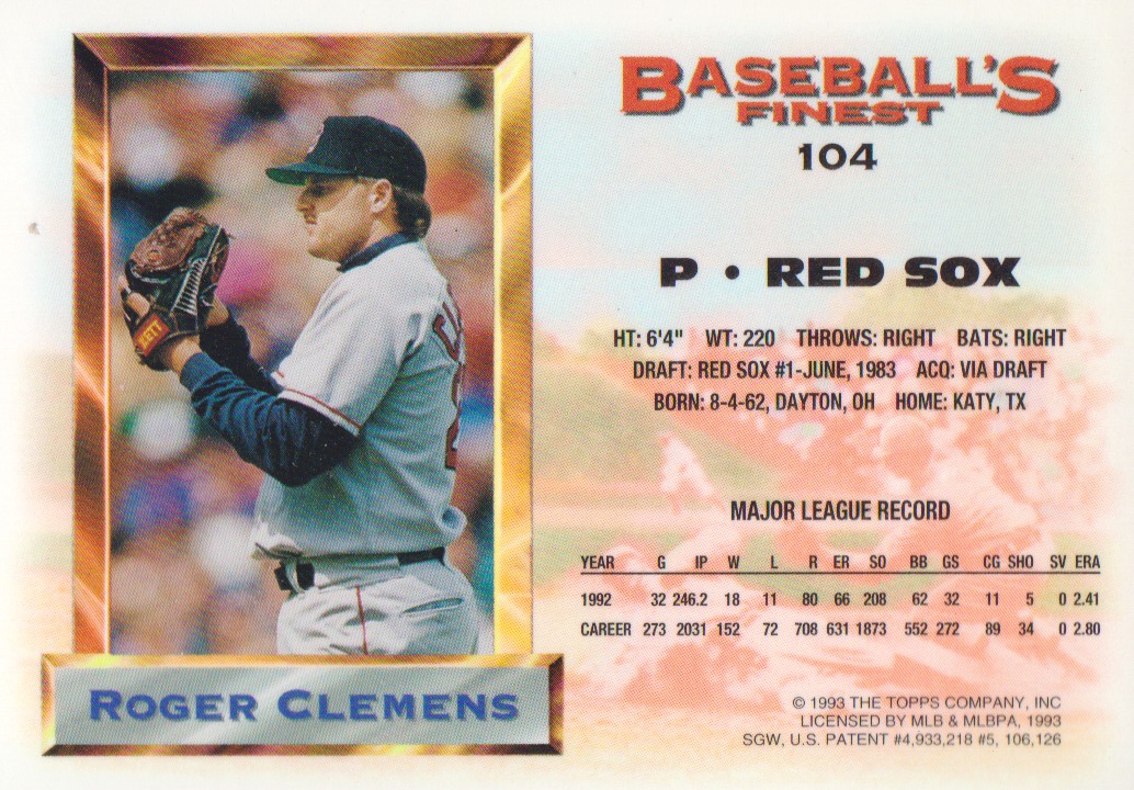 1993 Finest #104 Roger Clemens AS back image