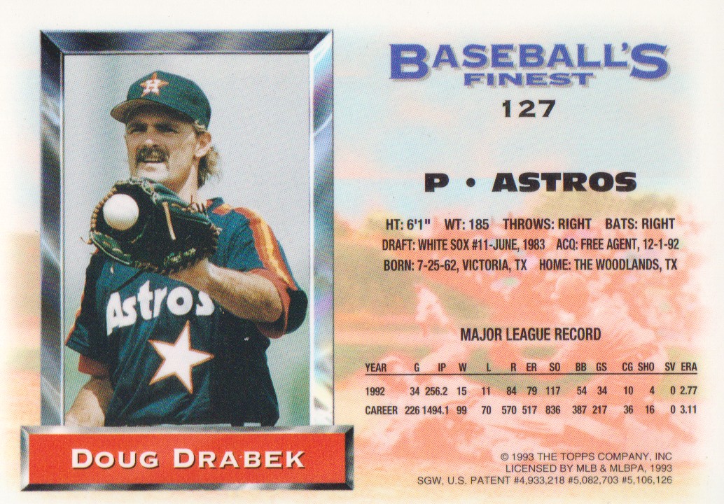 1993 Finest #127 Doug Drabek back image