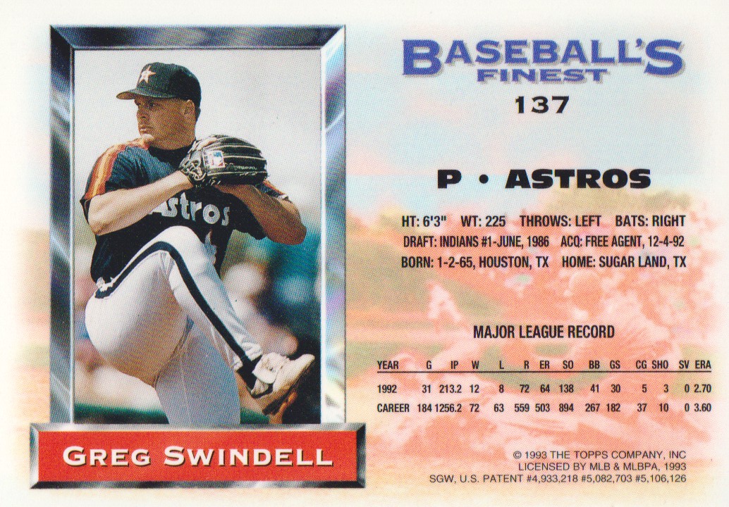 1993 Finest #137 Greg Swindell back image