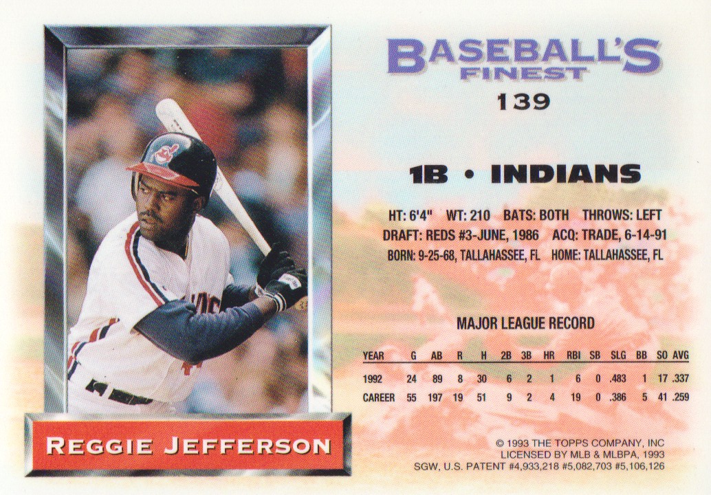 1993 Finest #139 Reggie Jefferson back image