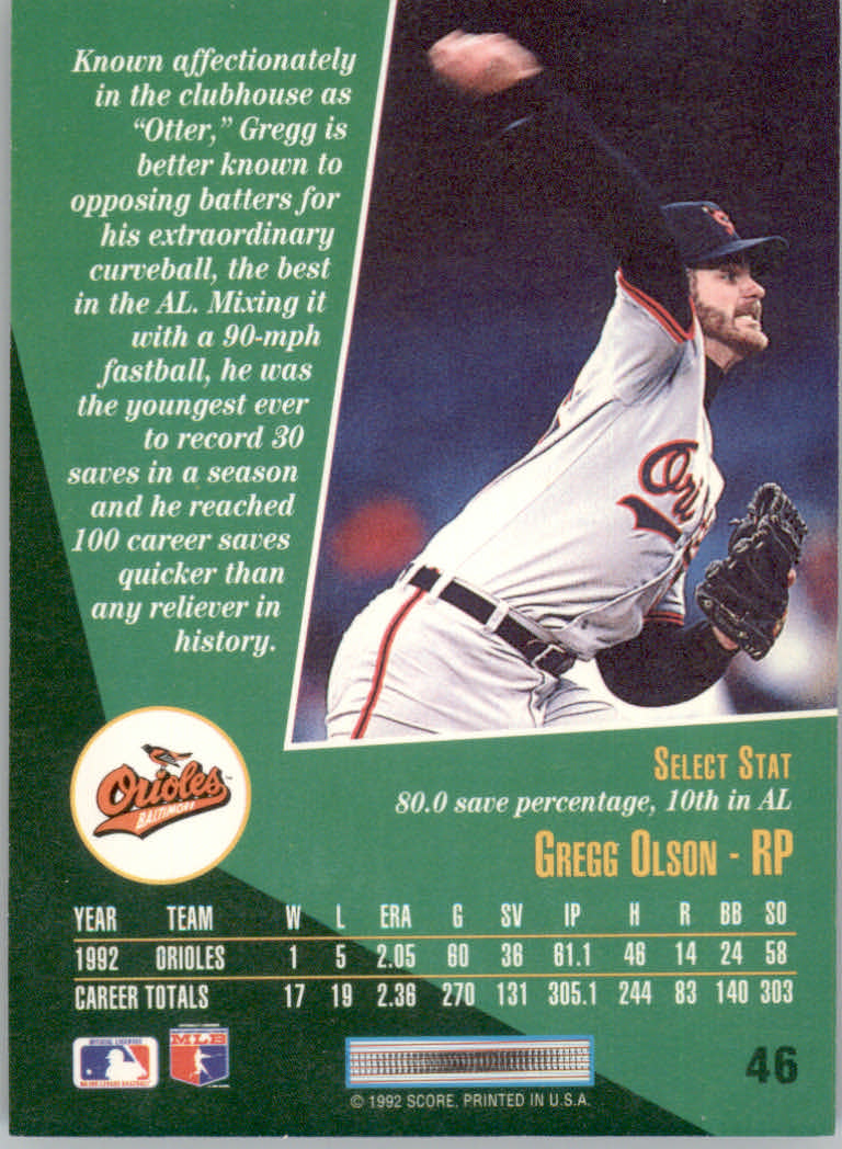 1993 Select (Score) Baseball "Main Set" Base Cards #1 to #200 - Picture 93 of 401