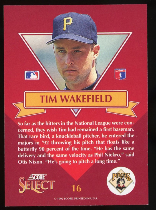 1993 Select Chase Rookies #16 Tim Wakefield back image