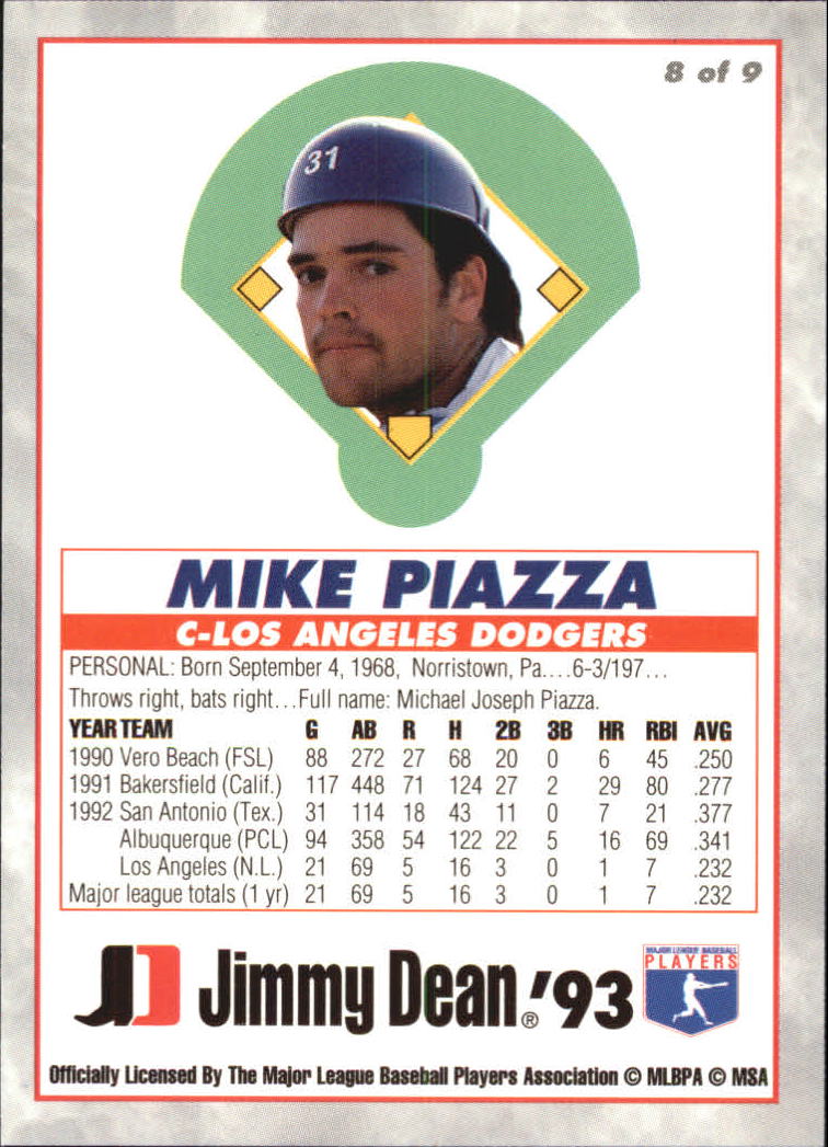 1993 Jimmy Dean Mike Piazza Baseball Card