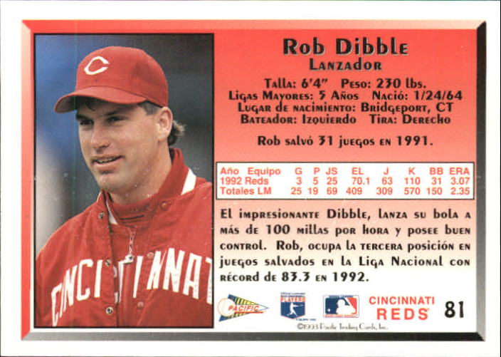 1993 Pacific Spanish #81 Rob Dibble back image