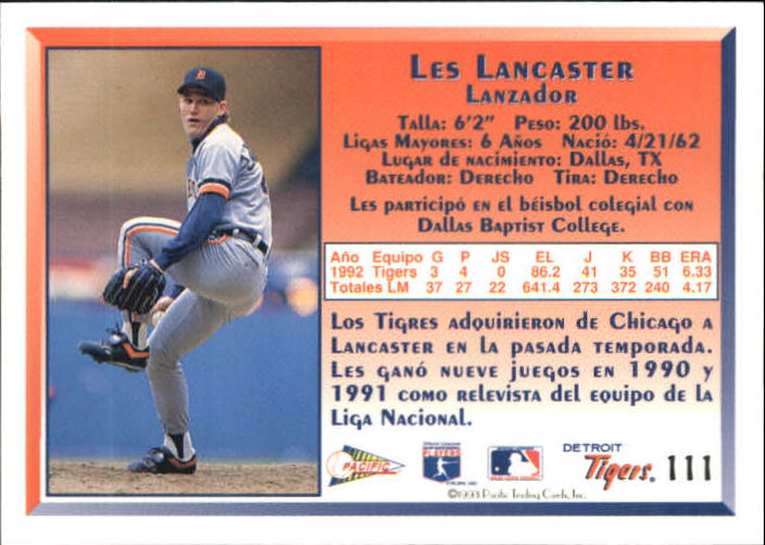 1993 Pacific Spanish #111 Les Lancaster back image