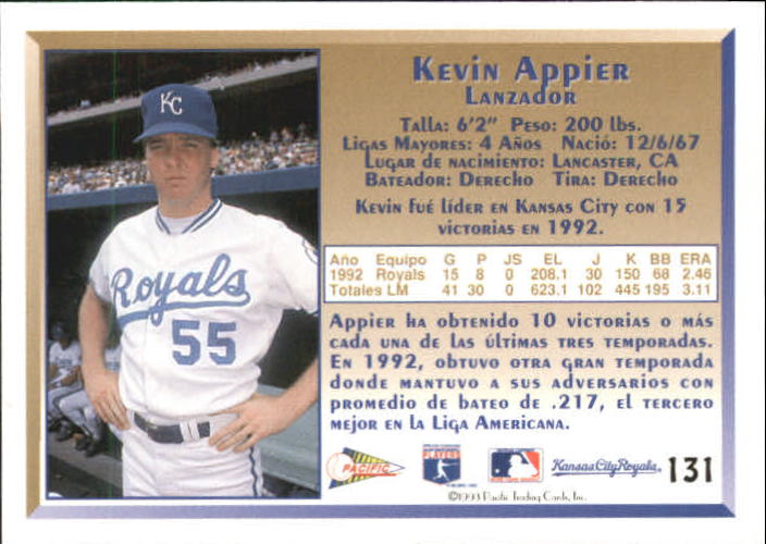 1993 Pacific Spanish #131 Kevin Appier back image