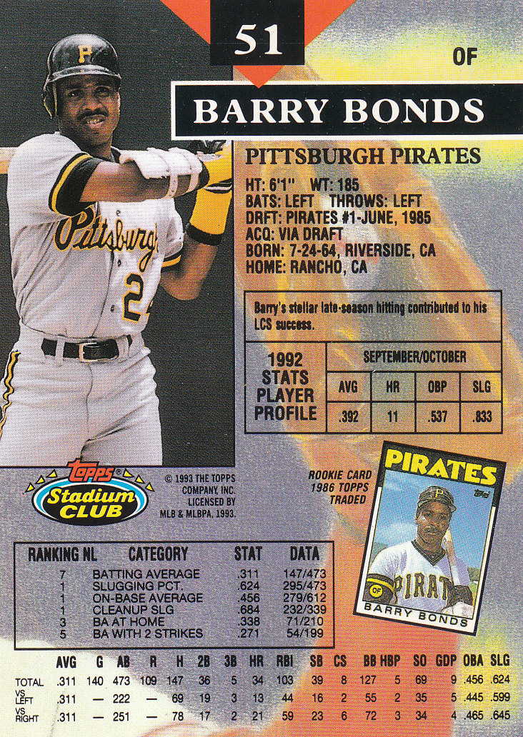 1993 Stadium Club Baseball Part 1 Main Set Card #1-249 - Picture 101 of 493