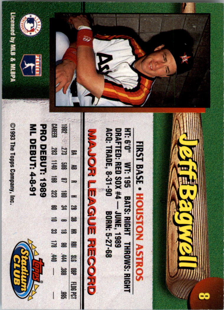 1993 Astros Stadium Club #8 Jeff Bagwell back image
