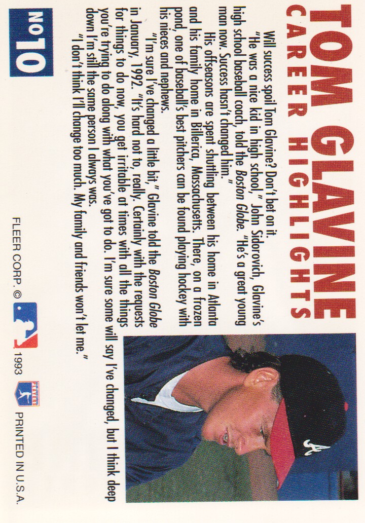 1993 Fleer Glavine #10 Tom Glavine/Facing forward back image