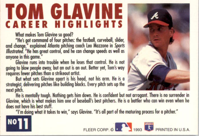 1993 Fleer Glavine #11 Tom Glavine back image