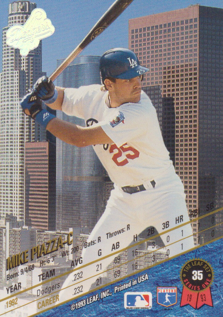 1993 Leaf #35 Mike Piazza back image