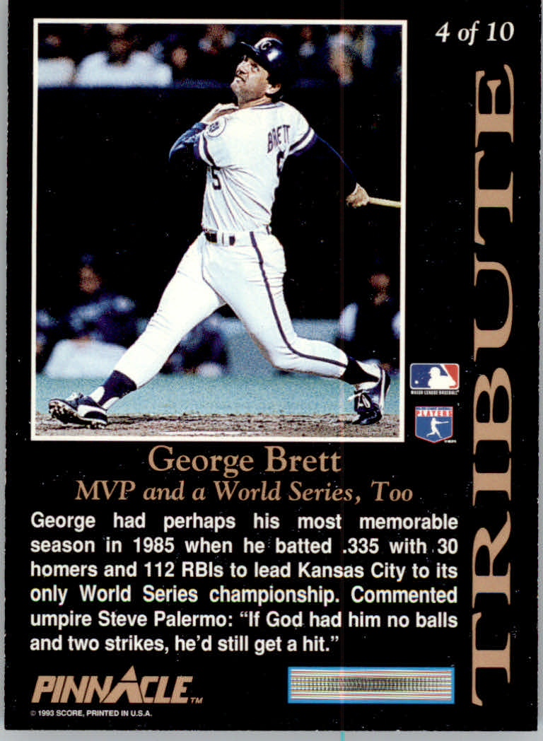 1993 Pinnacle (punteggio) baseball "Tribute" George Brett/Nolan Ryan schede di inserimento - Foto 9 di 17
