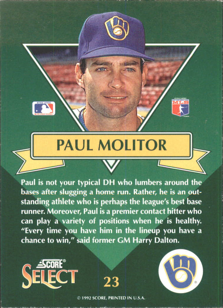 1993 Select Chase Stars #23 Paul Molitor back image