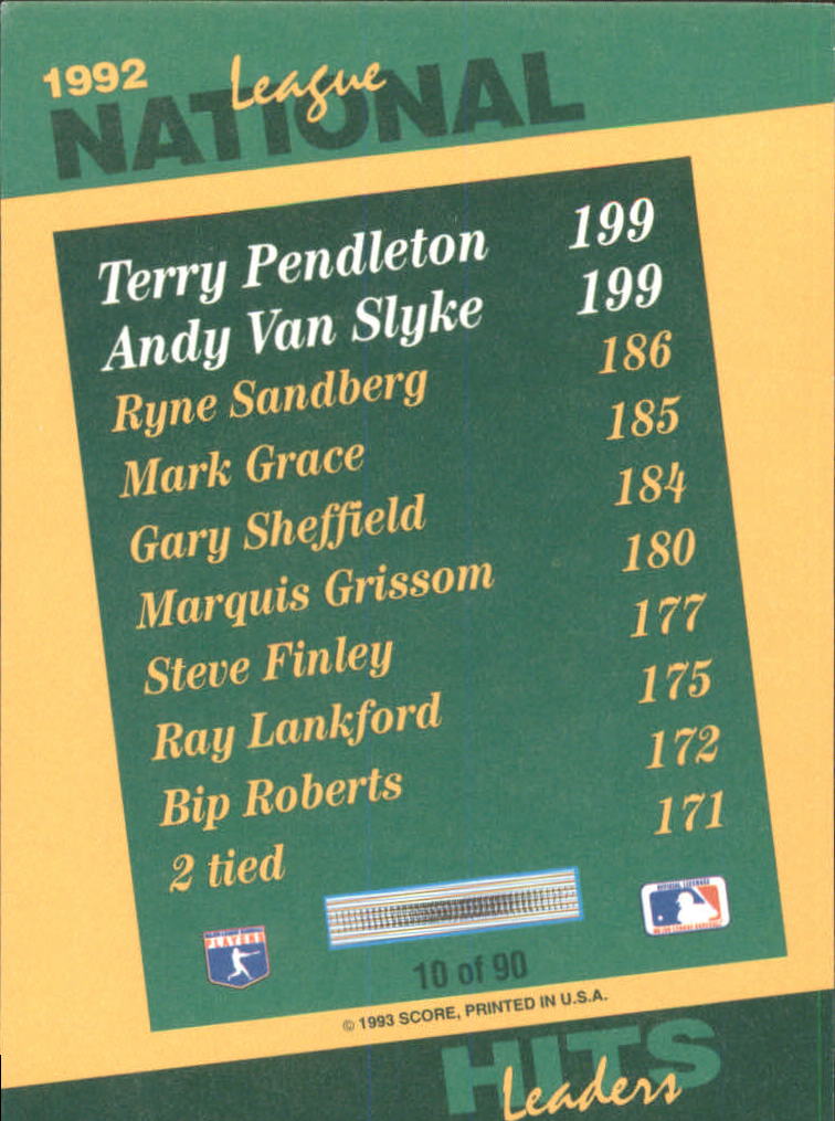 1993 Select Stat Leaders #10 T.Pendleton/A.Van Slyke back image