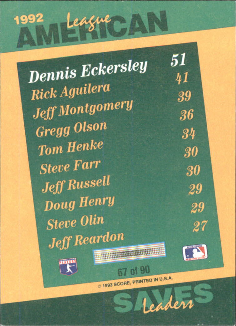 1993 Select Stat Leaders #67 Dennis Eckersley back image