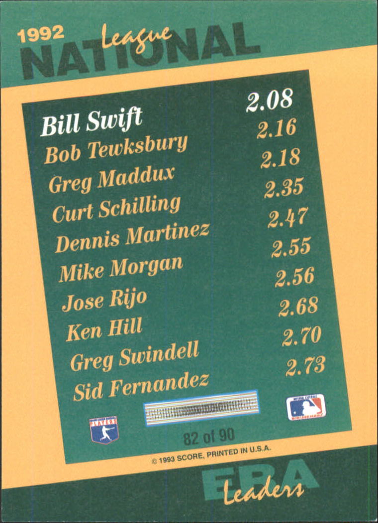 1993 Select Stat Leaders #82 Bill Swift back image